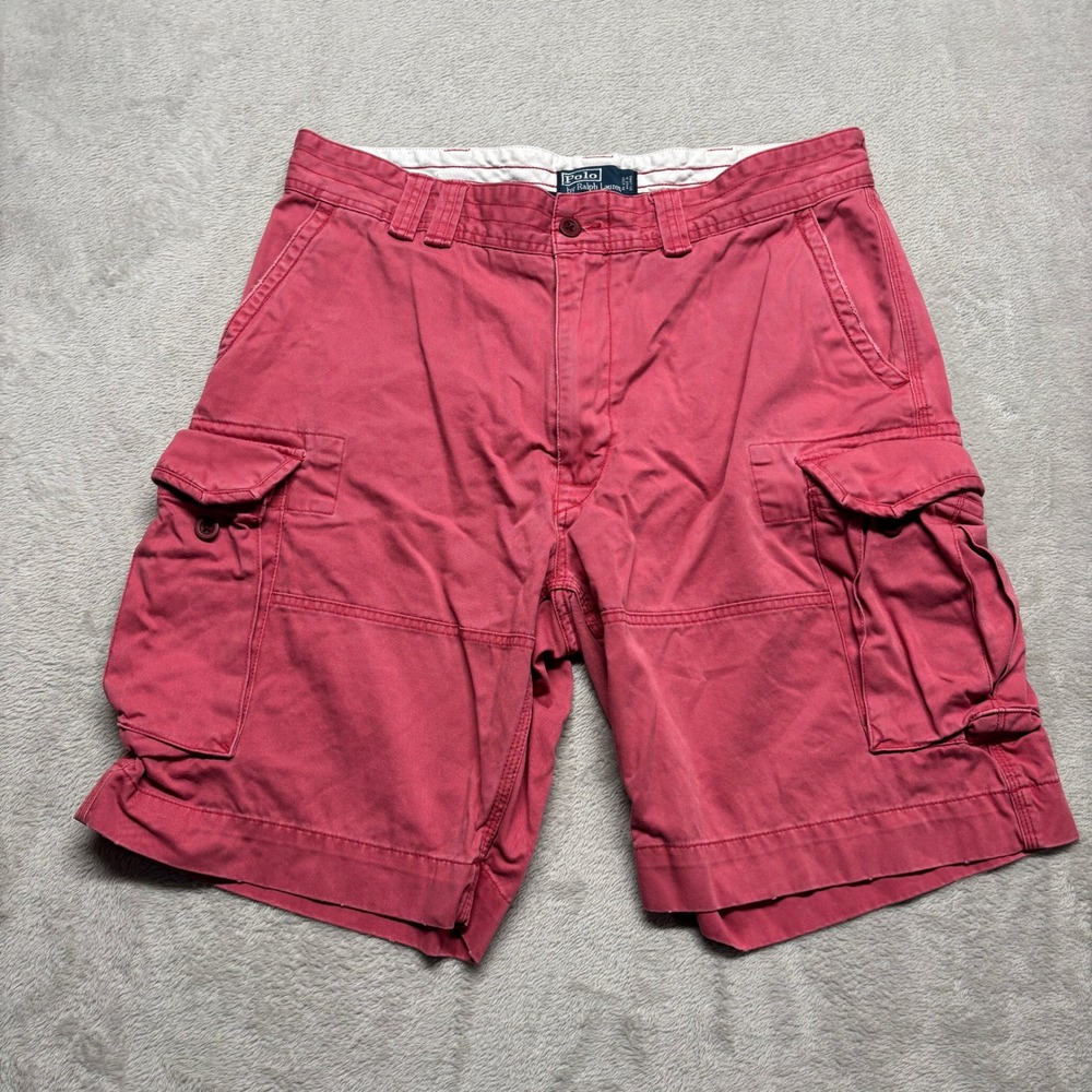 VTG Polo Ralph Lauren Mens 36 Classic Fit Cargo Shorts Salmon Pink 100% Cotton